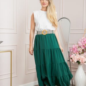 Fusta verde boho chic cu volane si curea in talie