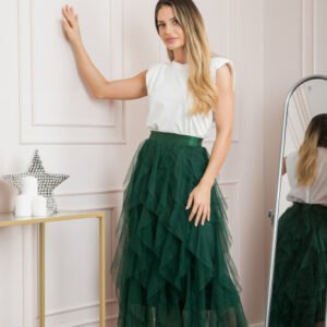 Fusta verde cu volane din tulle