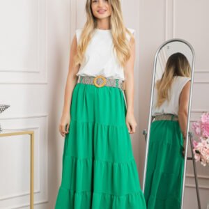 Fusta verde smarald boho chic cu volane si curea in talie