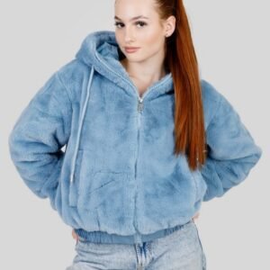 Geaca bleu din blanita sintetica cu gluga