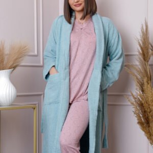 Halat dama Naomi bleu cu cordon si buzunare