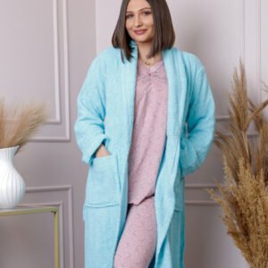 Halat dama Naomi turcoaz cu cordon si buzunare