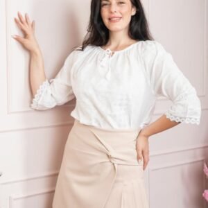 Ie traditionala alba cu motiv floral alb Anabela