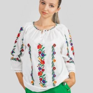 Ie traditionala alba cu motiv floral multicolor Artemisa