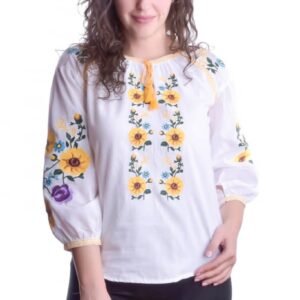 Ie traditionala alba cu motiv floral multicolor Felicia 01