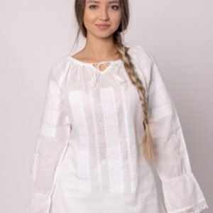 Ie traditionala alba cu motiv geometric alb Ava 05