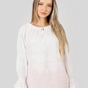 Ie traditionala alba cu motiv geometric alb Eva 02