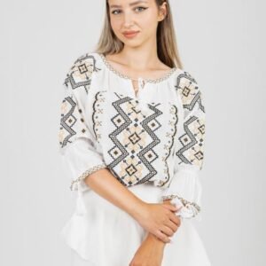 Ie traditionala alba cu motiv geometric crem Erica 03