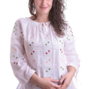 Ie traditionala alba cu motiv geometric multicolor Crina 01