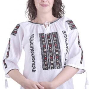 Ie traditionala alba cu motiv geometric multicolor Matilda