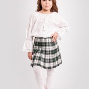 Ie traditionala alba pentru fetite cu motiv floral alb Elsa