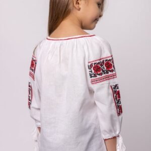 Ie traditionala alba pentru fetite cu motiv floral rosu Melinda