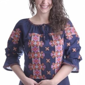 Ie traditionala albastra cu motiv geometric multicolor Larisa 02