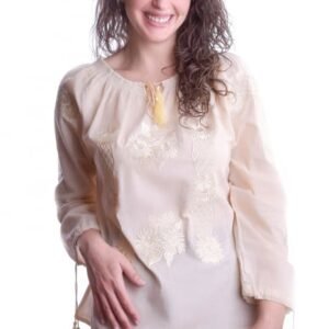 Ie traditionala crem cu motiv floral auriu Catalina