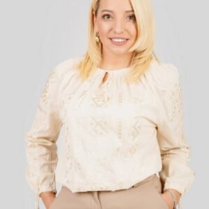 Ie traditionala crem cu motiv floral auriu Milena 01