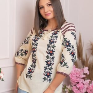 Ie traditionala crem cu motiv floral negru Iunia
