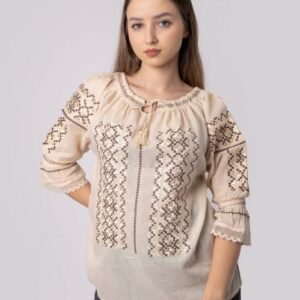Ie traditionala crem cu motiv geometric auriu Celia 03