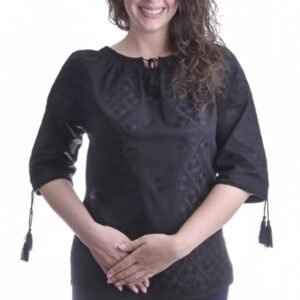 Ie traditionala neagra cu motiv floral negru Codrina 06