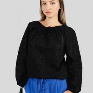 Ie traditionala neagra cu motiv floral negru Lacramioara 02
