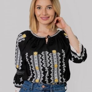 Ie traditionala neagra cu motiv geometric alb Dominica 01