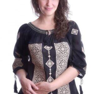 Ie traditionala neagra cu motiv geometric crem Tamara 01