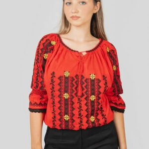 Ie traditionala rosie cu motiv geometric negru Dominica 04