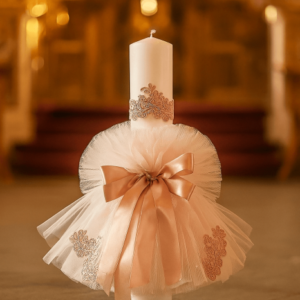 Lumanare Botez Tulle Lung - Roz