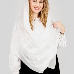 Marama traditionala alba cu broderie geometrica alba Ancuta 05