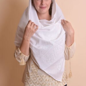 Marama traditionala alba cu broderie geometrica alba Otilia 06