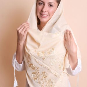 Marama traditionala crem cu broderie florala aurie Margareta 03