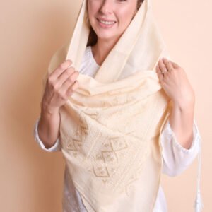 Marama traditionala crem cu broderie geometrica aurie Otilia 07