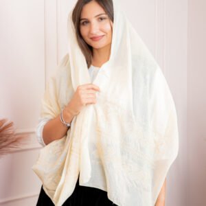 Marama traditionala crem cu broderie geometrica aurie Ramona 04