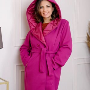 Palton dama elegant fuchsia cu gluga captusita