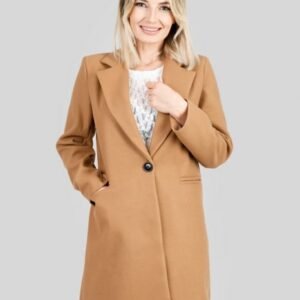 Palton elegant camel cu un nasture