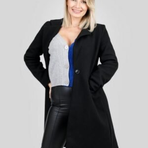 Palton elegant negru cu un nasture
