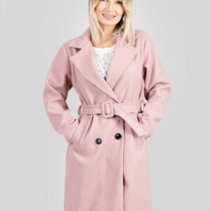 Palton elegant roz cu centura in talie