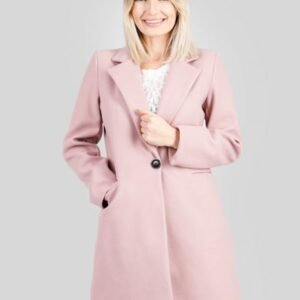 Palton elegant roz cu un nasture