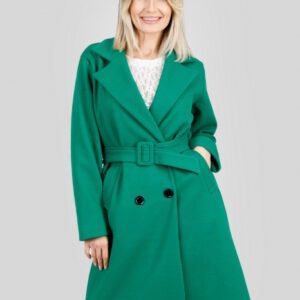 Palton elegant verde cu centura in talie