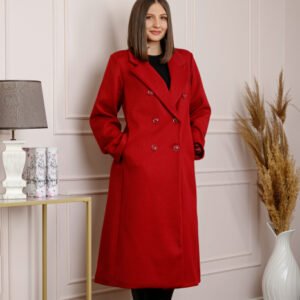 Palton lung dama elegant cu nasturi decorativi - Grena