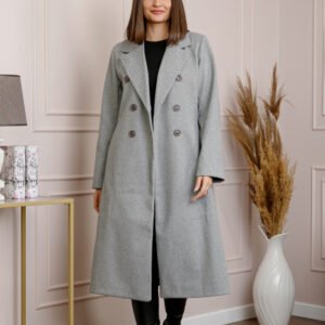 Palton lung dama elegant cu nasturi decorativi - Gri