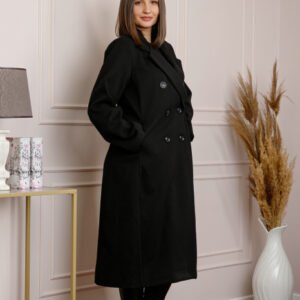 Palton lung dama elegant cu nasturi decorativi - Negru