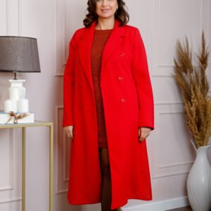Palton lung dama elegant cu nasturi decorativi - Rosu