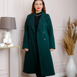 Palton lung dama elegant cu nasturi decorativi - Verde