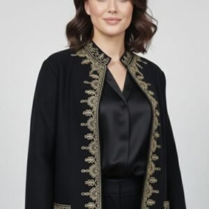 Palton traditional negru cu broderie florala crem Carmen 02