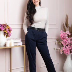 Pantaloni Jessie bleumarin cu croi lejer si talie elastica
