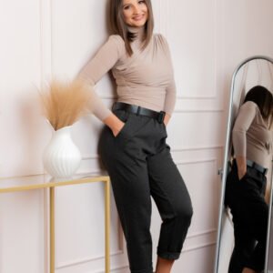 Pantaloni Jessie gri antracit cu croi lejer si talie elastica