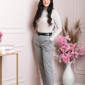 Pantaloni Jessie gri cu croi lejer si talie elastica