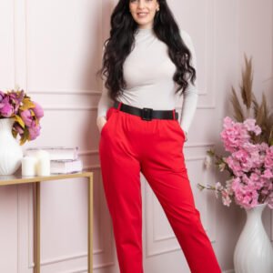 Pantaloni Jessie rosii cu croi lejer si talie elastica