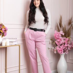 Pantaloni Jessie roz cu croi lejer si talie elastica