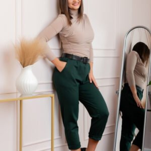 Pantaloni Jessie verzi cu croi lejer si talie elastica